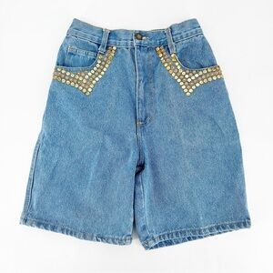 Vintage Monique Bedazzled High Rise Denim Shorts Size 25